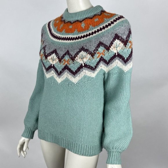 J Crew Zigzag Fair Isle Sweater Women S Alpaca Wool Crew neck‎ Pullover Au219 - Picture 3 of 10